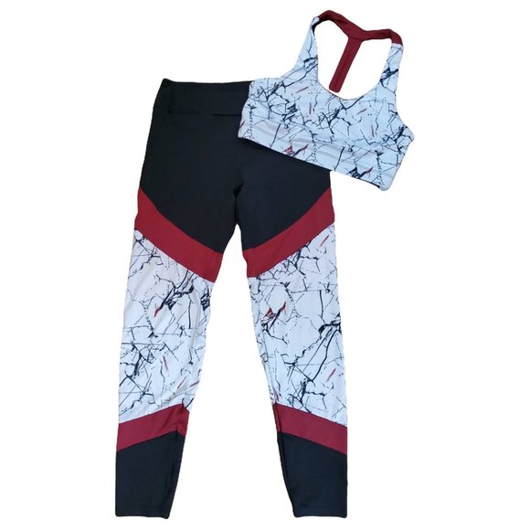 SHEIN Pants - SHEIN Marble Print Sports Bra & High waist Colorblock Leggings
